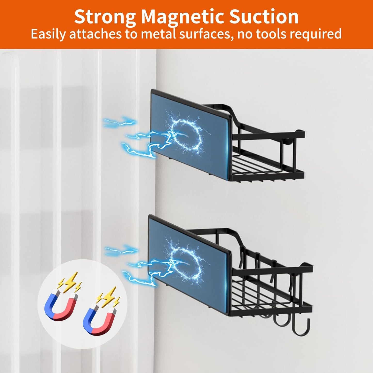Skiennix Magnetic Spice Rack - Multifunctional Shelf for Metal Surfaces | Includes Paper Towel Holder (5 Pcs - Black)