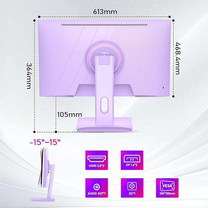 27 inch Gaming Monitor, 180Hz Computer Monitor QHD 1440P Fast IPS Panel Pc Monitor, sRGB100%,1ms, DisplayPort/HDMI/Eye Care/Wall Mount Compatible-Purple