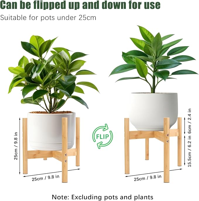 RETON Wood Plant Stand Indoor, Mid Century Modern Indoor Plant Stand, Wooden Plant Holder, Modern Bamboo Flower Pot Stand for Indoor, Outdoor, Garden, Yard, Office (9.9in, Medium)