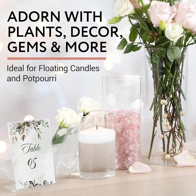 Impresa Clear Acrylic Cylinder Vase Set - 6", 9" & 12", Pack of 6 Shatterproof Plastic Vases - Wedding Centerpiece Decor - Versatile Floral Display & Home Decor