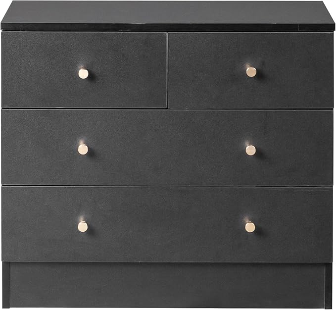Karl home Black 4 Drawer Dresser for Bedroom, Modern Wood Dresser Chest of Drawers, Bedroom Dressers Nightstand, Anti-Tipping Device, Rose Gold Metal Handle, Living Room, Hallway, Office