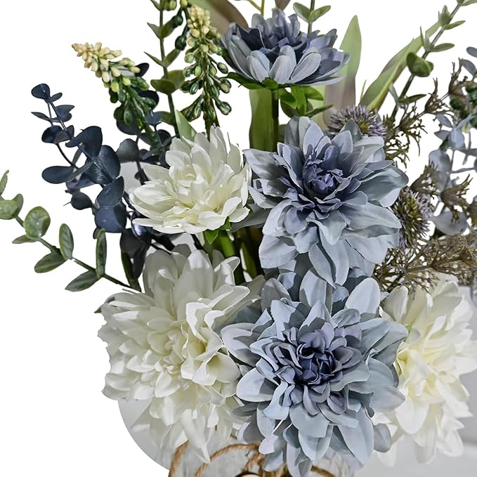 Artificial Flower Arrangement in Vase Table Centerpiece for Dining Room Home Office Wedding Decoration, Table Decoration Fake Plant Eucalyptus Flower for Home