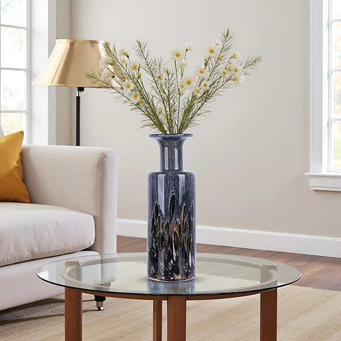 LCCCK 13" Tall Glass Vase Pretty Hand Blown Glass Vase, Unique Colorful Flower Vases for Bouquet, Modern Sea Art Decorative Vase for Home Living Room Kitchen Bathroom Dining Table Centerpieces