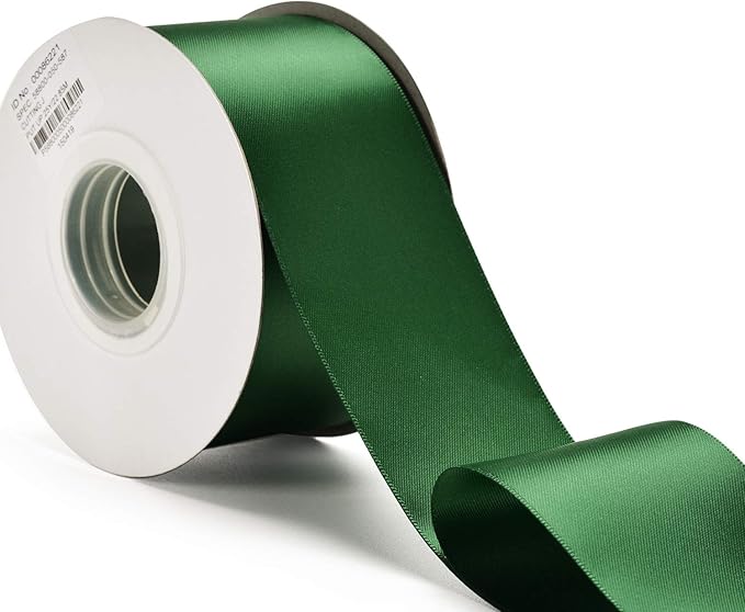 YAMA Double Face Satin Ribbon - 2 Inch 25 Yards for Gift Wrapping Ribbons Roll, Green