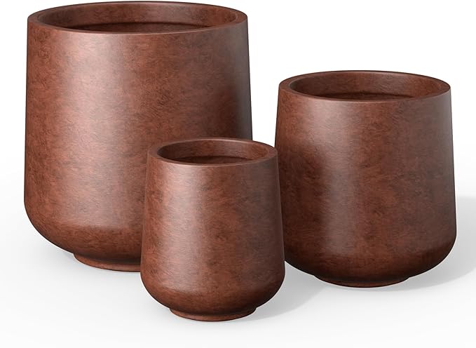 Kante 15.3"+11.6"+8.2" Dia Round Concrete Planter, Large Outdoor Indoor Planter Pots Containers with Drainage Holes and Rubber Plug for Home Garden Patio, Rusty