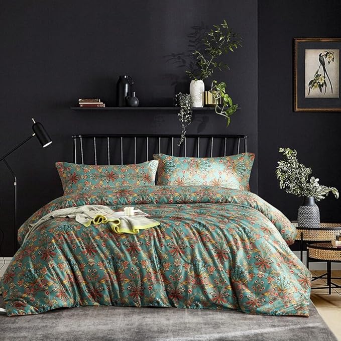 LifeTB Queen Comforter Set Vintage Floral Boho Comforter for Queen Bed Aesthetic Floral Bedding Comforter with 2 Pillowcases Flower Leaves Boho Bedding Sets Farmhouse Botanical Flower Comforter Set