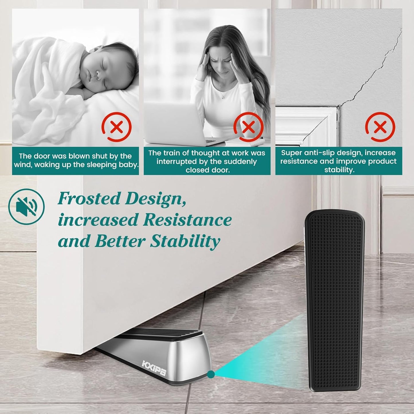 Skiennix Heavy Duty Door Stopper Wedge - Premium Brushed Stainless Steel, 2-Pack | Wall Protector for Home & School