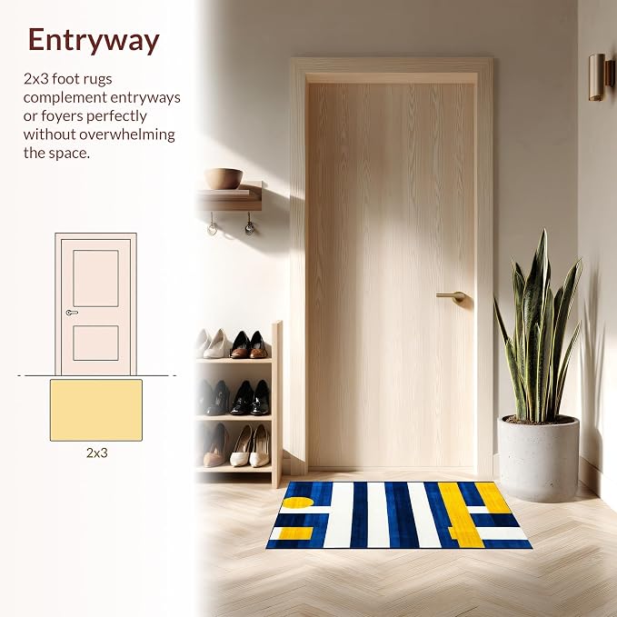 Flatwoven High Traffic Area Rug 5x7, Contemporary Striped Rug Clean Lines & Bold Hues, Non Slip, Stain Resistant, Washable Area Rugs for Living Room, Bedroom (Blue, 5x7)