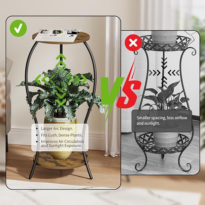Plant Stand Indoor, 2 Tier Round Tall Plant Stand, Flower Pot Stand, Plant Shelf Rack, Corner Plant Stand for Planter Garden Balcony Patio Living Room, Retro