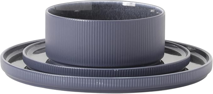 Gibson Elite Redrock Canyon 12-Piece New Bone China Dinnerware Set Service for 4, Reactive Glaze Plates and Bowls, Dishwasher and Microwave Safe, Navy Blue