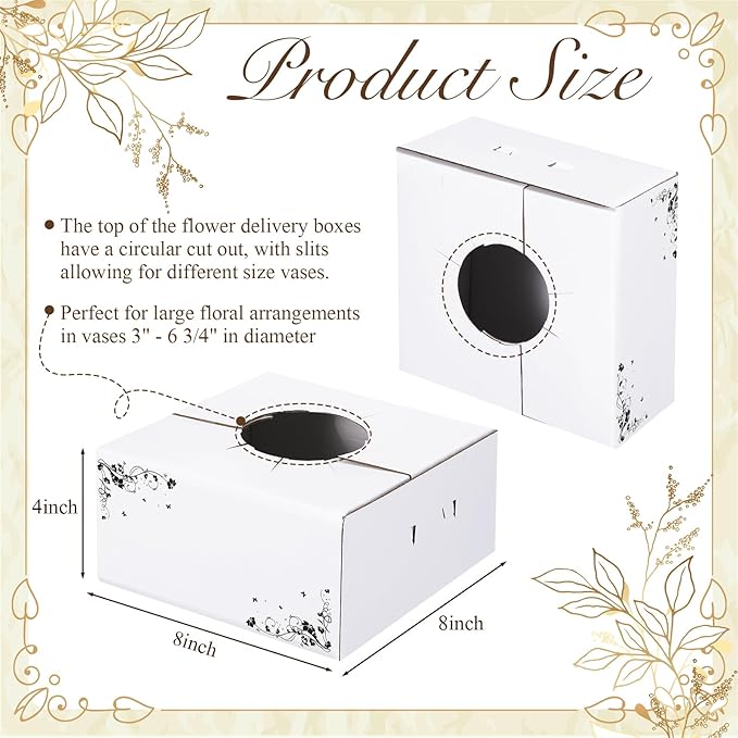 10 Pcs Cardboard Delivery Boxes 8'' x 8'' x 4'' Flower Delivery Box Vase Cases Cardboard for Bouquet Arrangements Florist Package