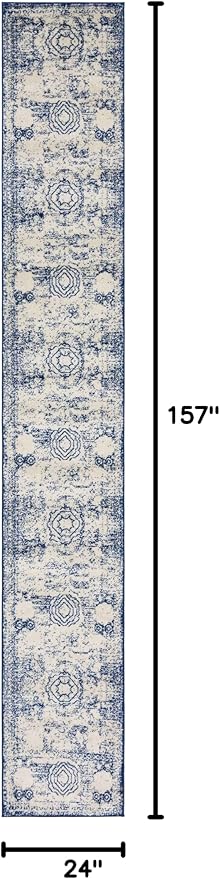 Unique Loom Bromley Collection Area Rug - Wells (2' x 13' 1" Runner, Ivory and Blue/ Ivory)