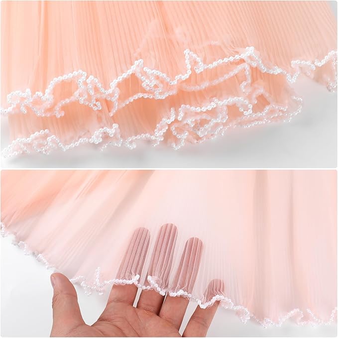 KIMOBER 4.3 Yards Champagne Flower Wrapping Mesh Paper,Pearl Edge Wrinkled Wavy Net Yarn Flower Wrapping Mesh Paper for Valentine's Day Mother's Day Wedding Florist Supplies(Champagne)