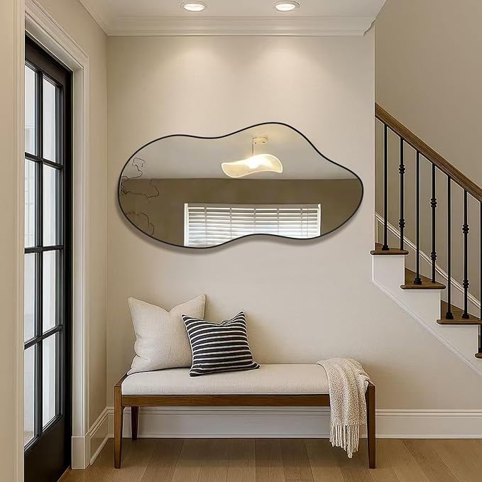 Irregular Wall Mirror 24×40 Inch Wall Mirrors Decorative Black Modern Asymmetrical Abstract Mirror for Bathroom Bedroom Living Room Entryway Hallway