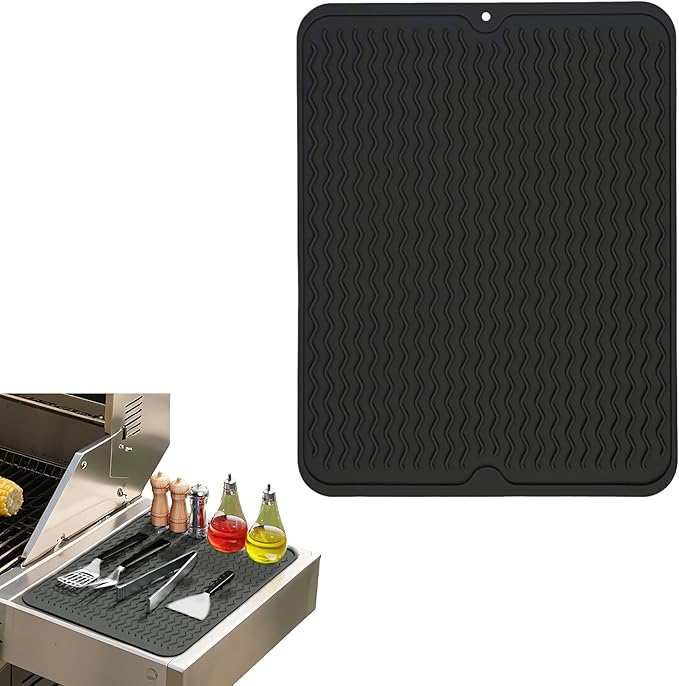 Geban Grill Accessories, 16x12 Inch Silicone Heat Resistant Mat, BBQ Tool Rest Pad for Blackstone Griddle Side Shelf, Weber, Traeger, Outdoor Kitchen Countertop Protector (Black)