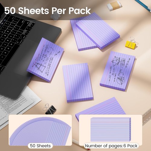 Index Cards - 3x5 Inch Ruled Purple Flash Cards | 300 Sheets for Studying & Organization