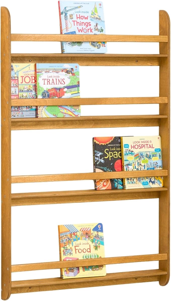 Montessori Wall-Mounted Bookshelf for Toddlers Toy Storage Shelf Organizer for Playroom and Classroom Floor Bookshelves for Kids Room (Oak, XL, 4)