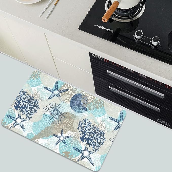 Diatomaceous Earth Bath Mat,Cute Corals and Seashells Non-Slip Volume Super Absorbent Fast Drying for Bathroom Kitchen mat,Eco-Friendly Easy to Clean 20×31Inch (50 * 80cm)