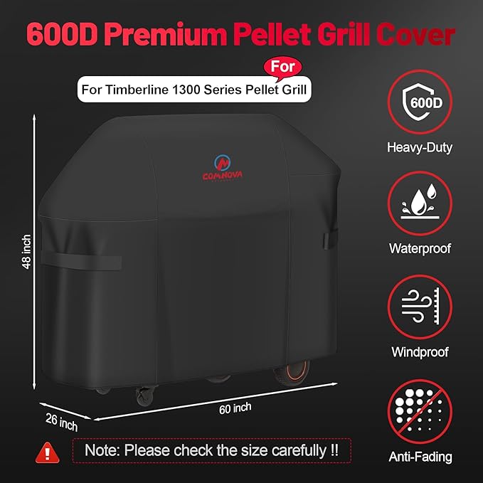 Comnova Grill Cover for Traeger Timberline 1300 - Premium Wood Pellet Smoker Cover for Traeger Waterproof & Heavy Duty, 600D Pellet BBQ Cover Accessory for Treager Timberline 1300 Grills (BAC360)