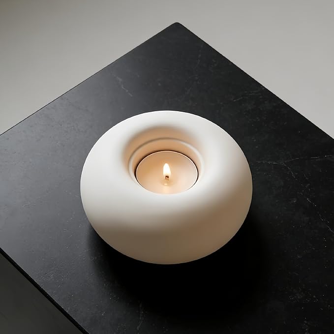 Nordic Minimalist White Ceramic Candle Holder - Round Modern Tealight Holder, Elegant Dinner Table Centerpiece Decor for Living Room, Bedroom, Wedding, Bathroom (4.1x2.4 Inch) (White)