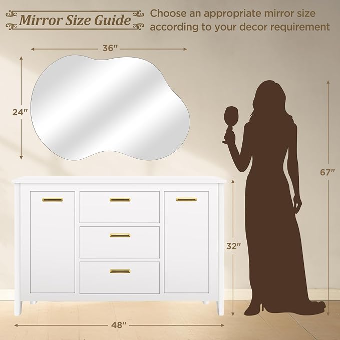 Dorlicecass Bathroom Mirror - Irregular Wall Mirrors Decorative 24"x36" Asymmetrical Tempered Glass Frameless for Vanity, Bedroom, Living Room, Cloakroom, Entryway