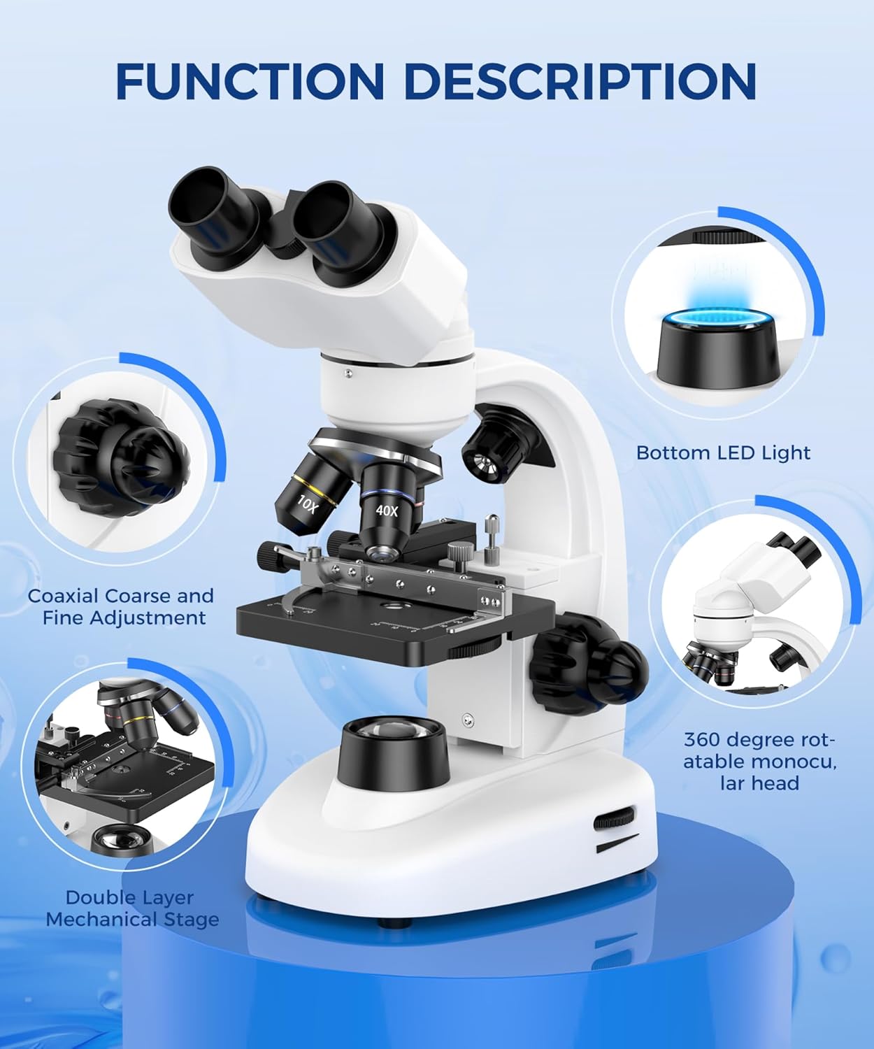 Skiennix Compound Binocular Microscope - 40X-2000X Magnification with LED Illumination | Ideal for Lab, School & Home Education