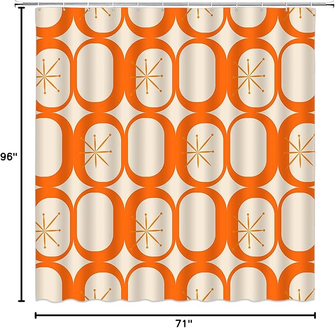 Mid Century Shower Curtain Modern Abstract Atomic Starbursts Squares Retro 50s Geometric Bathroom Decor Polyester Curtains with Hooks