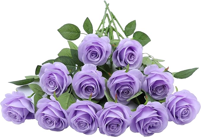 Artificial Rose Flower Artificial Flowers Flower with Long Stem Silk Roses Bouquet for Wedding Bridal Shower Party Home Decoration (Lavender, 50 Pcs)
