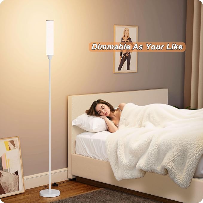 Nukanu Floor Lamp with Remote Control, Floor Lamps for Living Room/Bedroom/Office, Stepless Adjustable 3000K-6000K Colors and 10-100% Brightness,Standing Light with Foot Switch (White+Beige Linen)