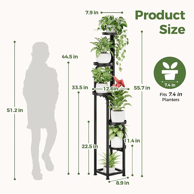 Bamworld Tall Plant Stand Indoor Outdoor, Corner Metal Flower Pot Stands for Multiple Plants, 5 Tier Heavy Duty Plant Shelf for Patio Garden Balcony Living Room Bedroom