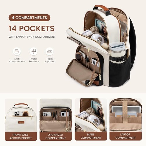 LOVEVOOK Laptop Backpack - Large Capacity Travel Bag for 18-Inch Laptops | Waterproof Design in Beige-Black-Brown
