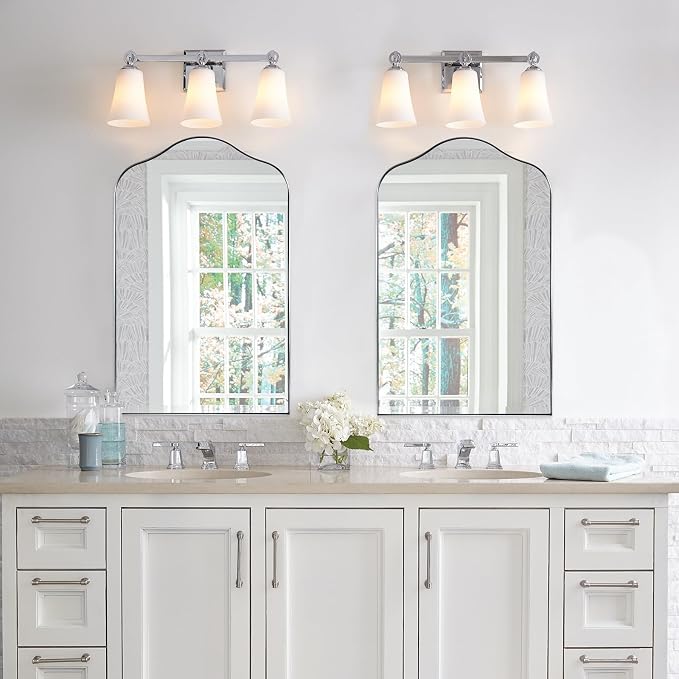 ANDY STAR Scalloped Arched Mirror, 24x38 Brushed Nickel Irregular Bathroom Mirror for Vanity, Asymmetrical Curved Top with Rustproof Stainless Steel Frame, for Entryway, Bedroom, Mantel, Fireplace