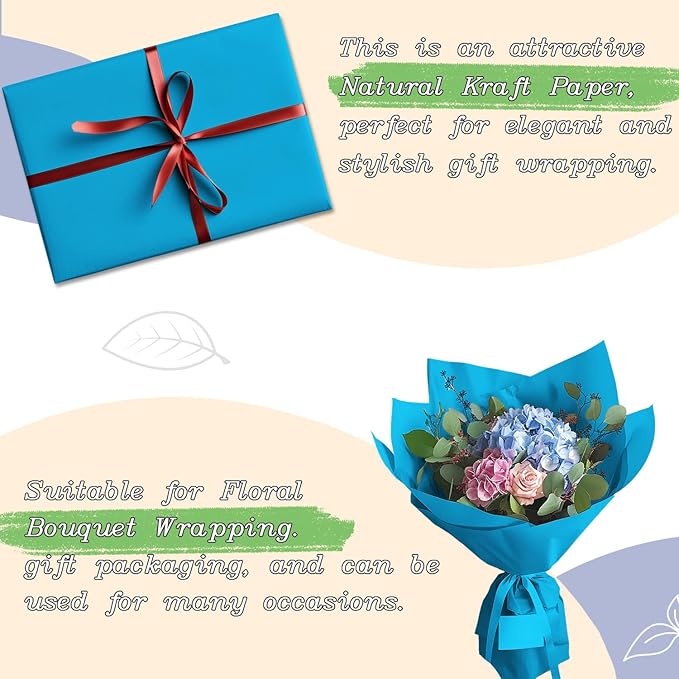 BAIJIALI 36" x 2,400" (200') Kraft Paper Roll for Craft Bulletin Board Paper Art Table Covering Crafting Gift Wrapping Bouquet Packing Parcel (Lake Blue, 36" x200')