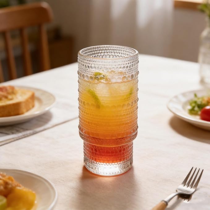 Large Capacity 16 oz Hobnail Drinking Glasses Set of 12, Vintage Glassware Drinking Glasses, Clear Water Glasses Tumbler, Cups for Kitchen, Juice, Beer, Cocktail, Whiskey
