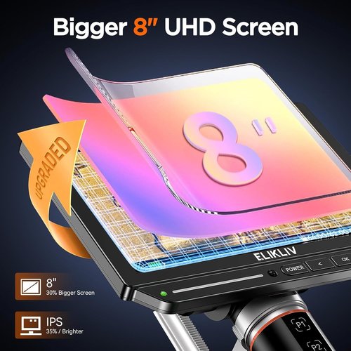 Elikliv 4K Digital Microscope - 52MP Autofocus Soldering Tool for PCB Repair & Coin Inspection | 8" IPS Screen, 2000X Magnification, HDMI/USB Output