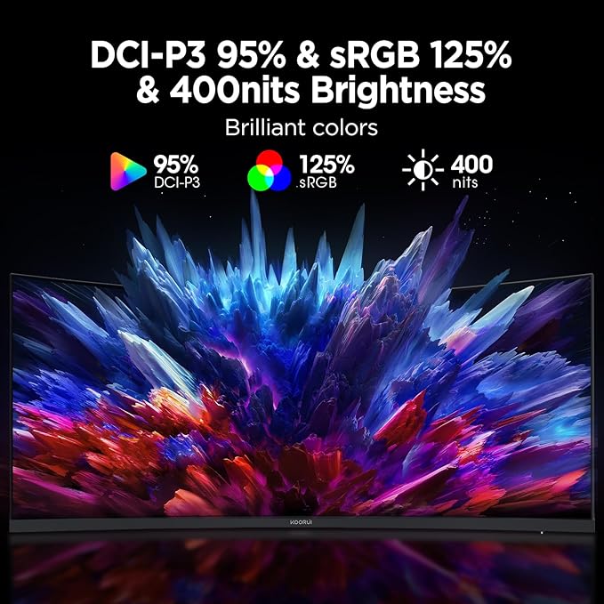 KOORUI 34-inch Curved Ultrawide WQHD 3440×1440 Gaming Monitor, 180Hz 1000R- PIP/PBP, 1ms(MPRT), HDR400, DCI-P3 95%, FreeSync Premium, 1 x DP 1.4 & 2 x HDMI 2.0, Tilt Height Swivel Adjustment, 34E6UC
