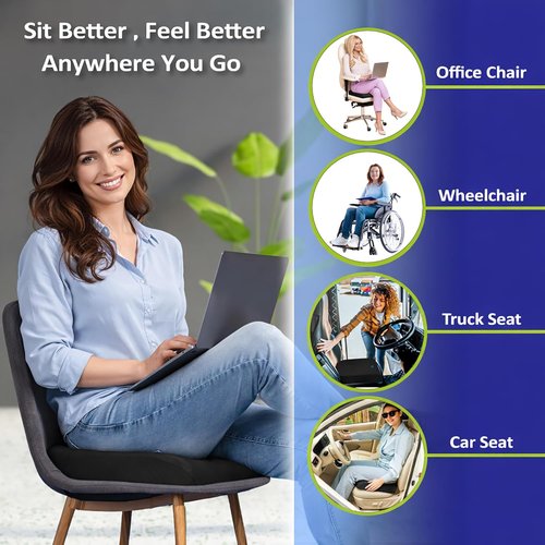 Memory Foam Seat Cushion - Ergonomic Relief for Back, Coccyx & Sciatica Pain | Ideal for Car, Wheelchair & Stadium (Gray)