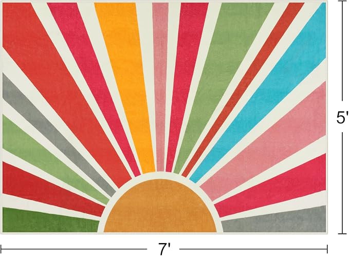 STARUIA Kids Rug 5'x7', Boho Washable Rainbow Nursery Rug, Non-Slip Soft Carpet for Playroom, Classroom, Office, Dining Room