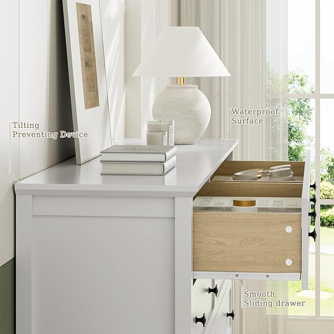 White Dresser for Bedroom, 8 Drawer Dresser with Metal Handles, 55" Wide Modern Dressers & Chest of Drawers for Living Room, Hallway, Entryway