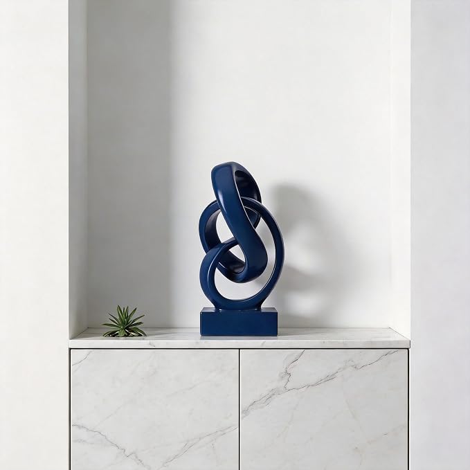 WUBIANJIE Modern Abstract Knot Sculpture, Artistic Mobius Inspired Resin Decor, Elegant Home and Office Decor, (Blue)