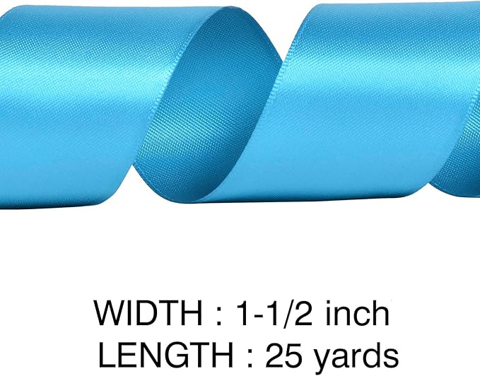YAMA Turquoise Blue Double Faced Satin Ribbon, 1 1/2 Inch 25 Yards, Great for Crafts Bows Flower Bouquet Wedding Home Decor Gift Wrapping