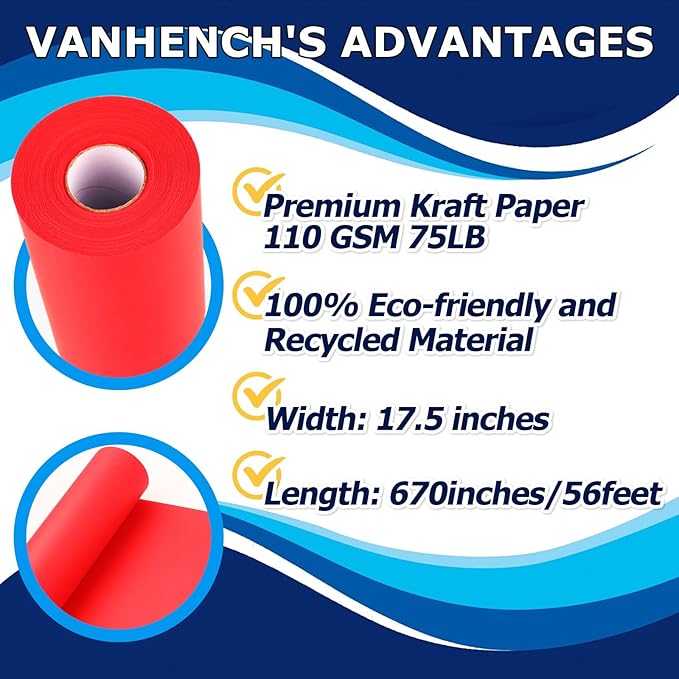 Vanhench 17.5"×963" Red Wrapping Paper Roll for Women Christmas, Solid Color Art Kraft Craft Paper for Wedding, Birthday, Mothers Day Gifts, Bouquet Flower Poster Bulletin Board