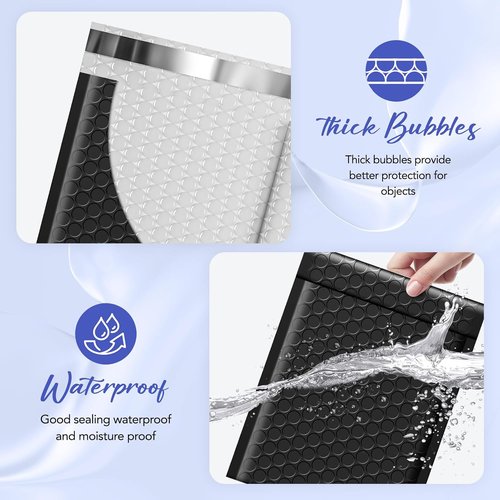 Fuxury Bubble Mailers - 50 Pack Black Waterproof Padded Envelopes | Self-Seal 5x7" for Jewelry & Makeup Shipping