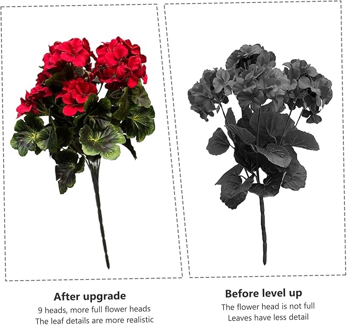 Artificial Geraniums 2Pcs 18 Inch 9 Heads Geraniums Artificial Flowers Realistic Vibrant Fade-Resistant Flowers for Wedding Home Party Decor, Red