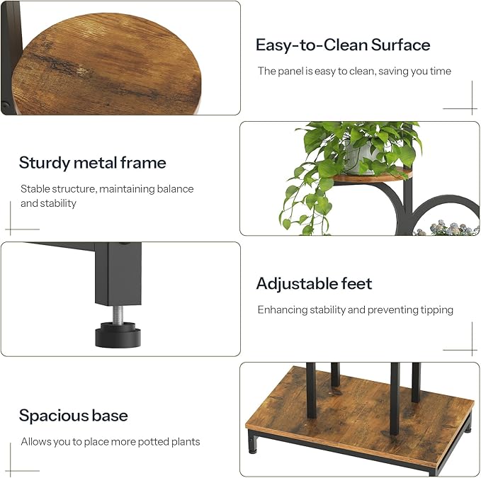 HOOBRO 7 Tiered Plant Stand Indoor with Grow Lights, 63" Corner Plant Stand for Indoor Plants, Metal Corner Shelf with 2 Hanging Basket Spots, for Home, Living Room, Rustic Brown and Black BF12DHJ01