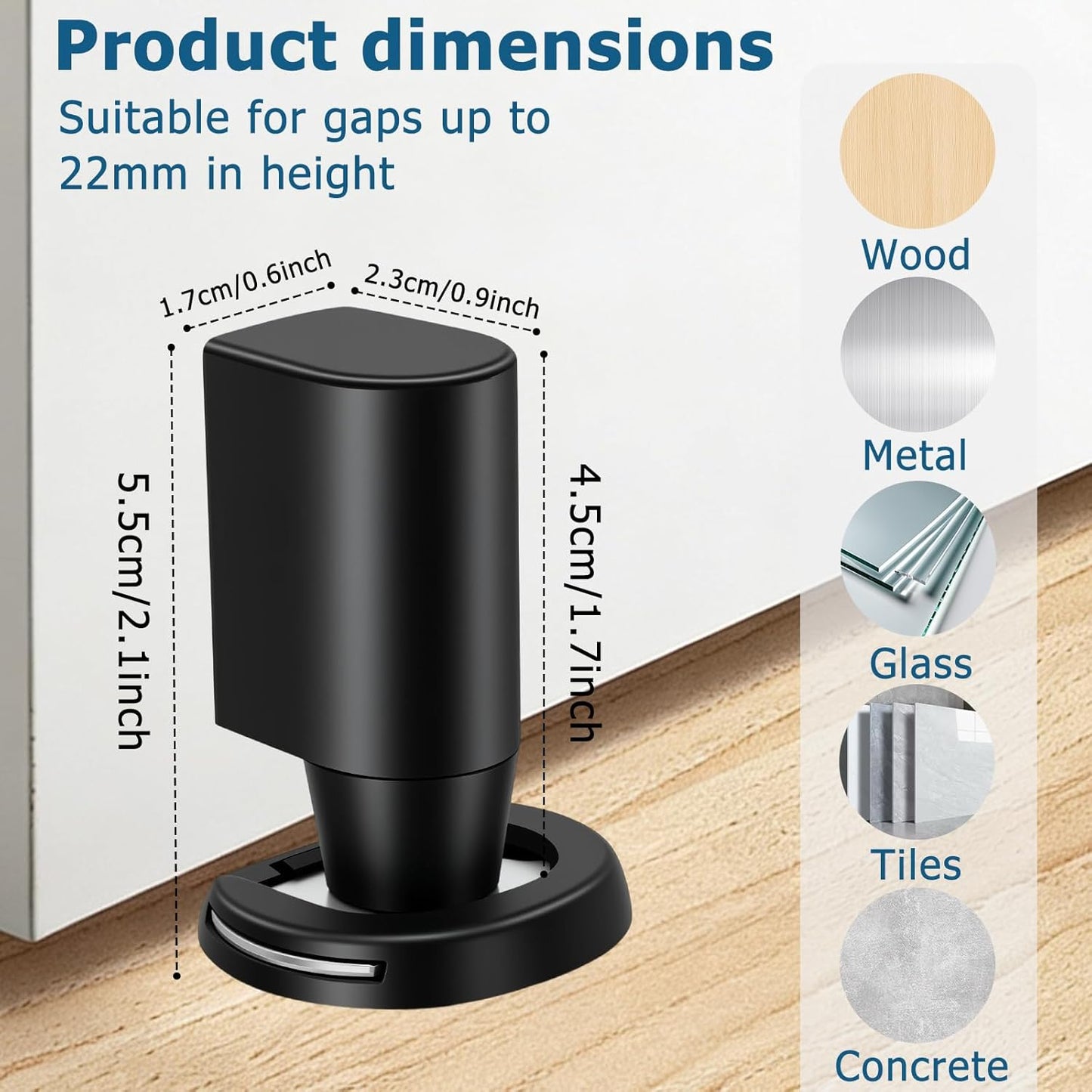 Skiennix Magnetic Door Stopper Wedge - Heavy Duty 2 Strong Magnets | No Drill Installation, Black