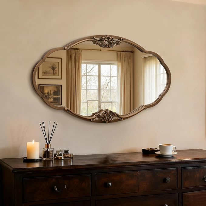Besdomus Vintage Gold Wall Mirror: 33"x19.5" Baroque Antique Mirror - Vertical or Horizontal Hanging for Entryway/Bathroom/Living Room Wall Mounted - Ideal for Home Decor Enthusiast