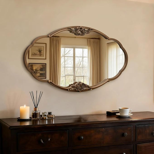 Besdomus Vintage Gold Wall Mirror: 33"x19.5" Baroque Antique Mirror - Vertical or Horizontal Hanging for Entryway/Bathroom/Living Room Wall Mounted - Ideal for Home Decor Enthusiast