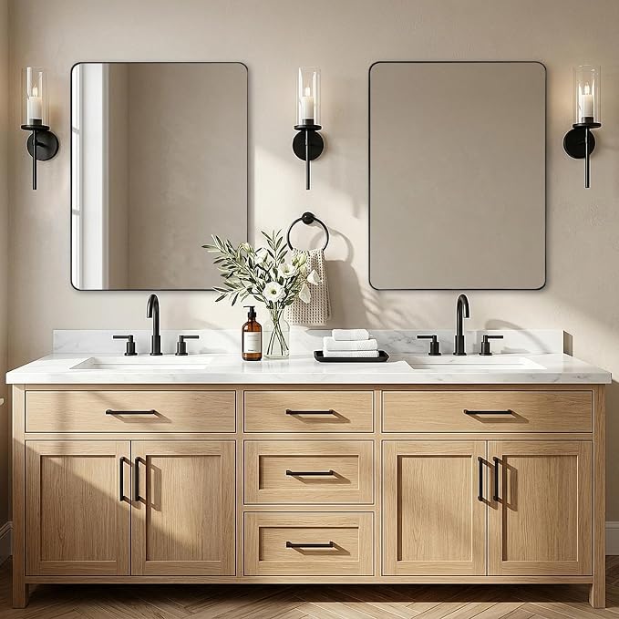ANDY STAR Black Bathroom Mirrors for Over Sink, 24x32 Inch Matte Black Mirror for Bathroom, Rectangle Metal Vanity Mirror for Wall-Modern Clean Design with Superior Stainless Steel Frame