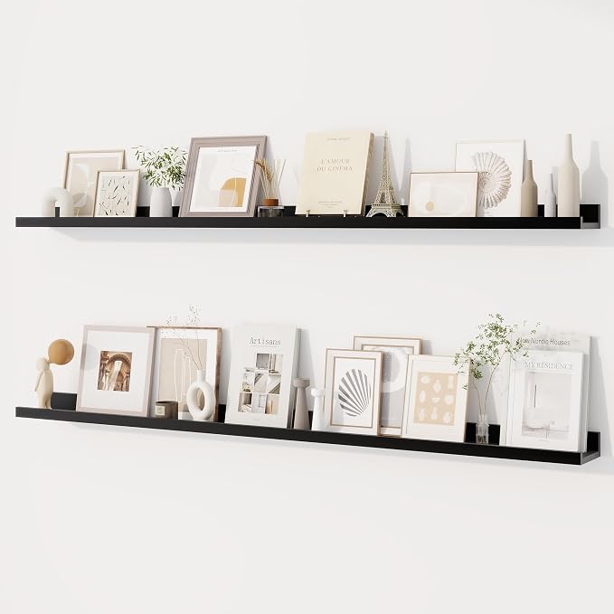 Dreamland Picture Ledge Shelf for Wall, Floating Shelves Set of 2,55 inch Long Floating Shelves with Lip for Living Room,Bedroom,Bathroom,Kitchen,Black